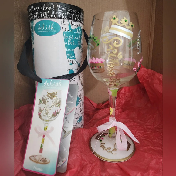 🍷 Handpainted Delish 15oz wine glass w/ carrier - Picture 2 of 8